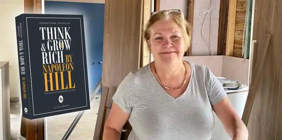 Bernadette Janson with Think and Grow Rich book sharing tips to grow a successful home renovation business