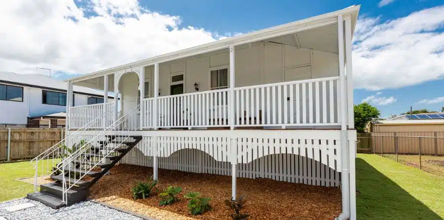 Elevated Queenslander home renovation showing cost-effective design and modern updates.