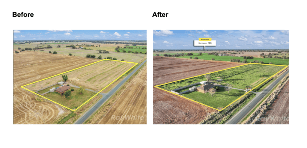 Before and after photos of renovated rural property for faster sale