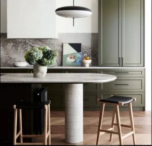 Modern kitchen with natural stone benchtop alternative to engineered stone